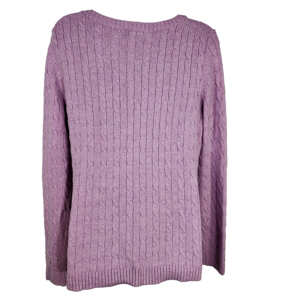 Ann Taylor LOFT Womens Sweater Large Cable Knit V Neck Ribbed Trim Rabbit Hair - Picture 2 of 8